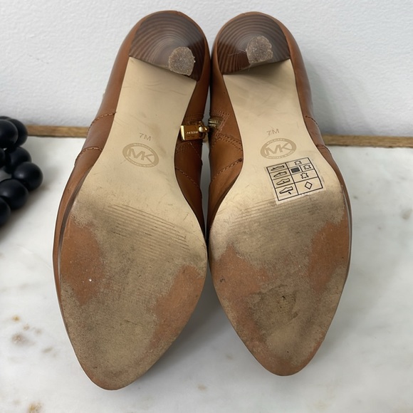 Michael Kors Cognac Leather Platform Heeled Ankle Boots Booties Women’s Size 7 M - Picture 5 of 10